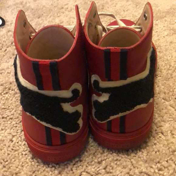 Red/Black Gucci High top Sneakers with Panther. - Picture 4 of 7
